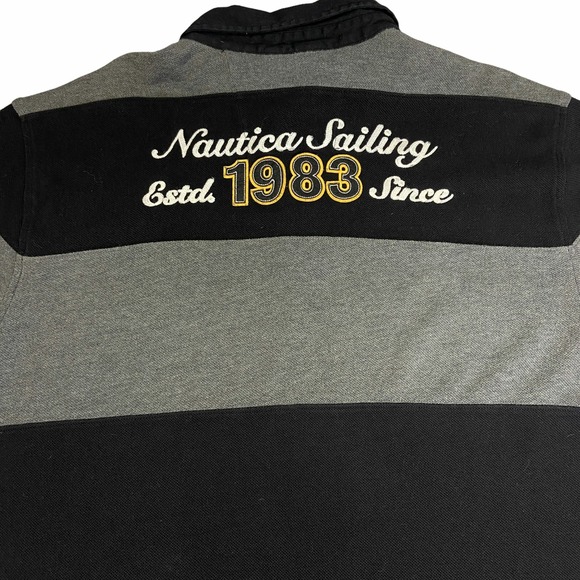 Nautica Sportswear Y2K Sailing Rugby Stripe Polo Shirt Mens Gray Black XL Retro - Picture 3 of 9